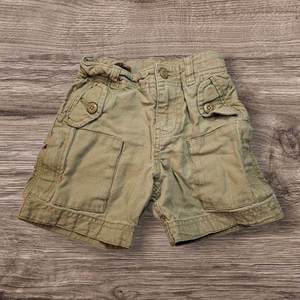 Vintage Baby Gap Linen Cotton Cargo Shorts Tan Khaki 12-18 Months Y2K 2003
